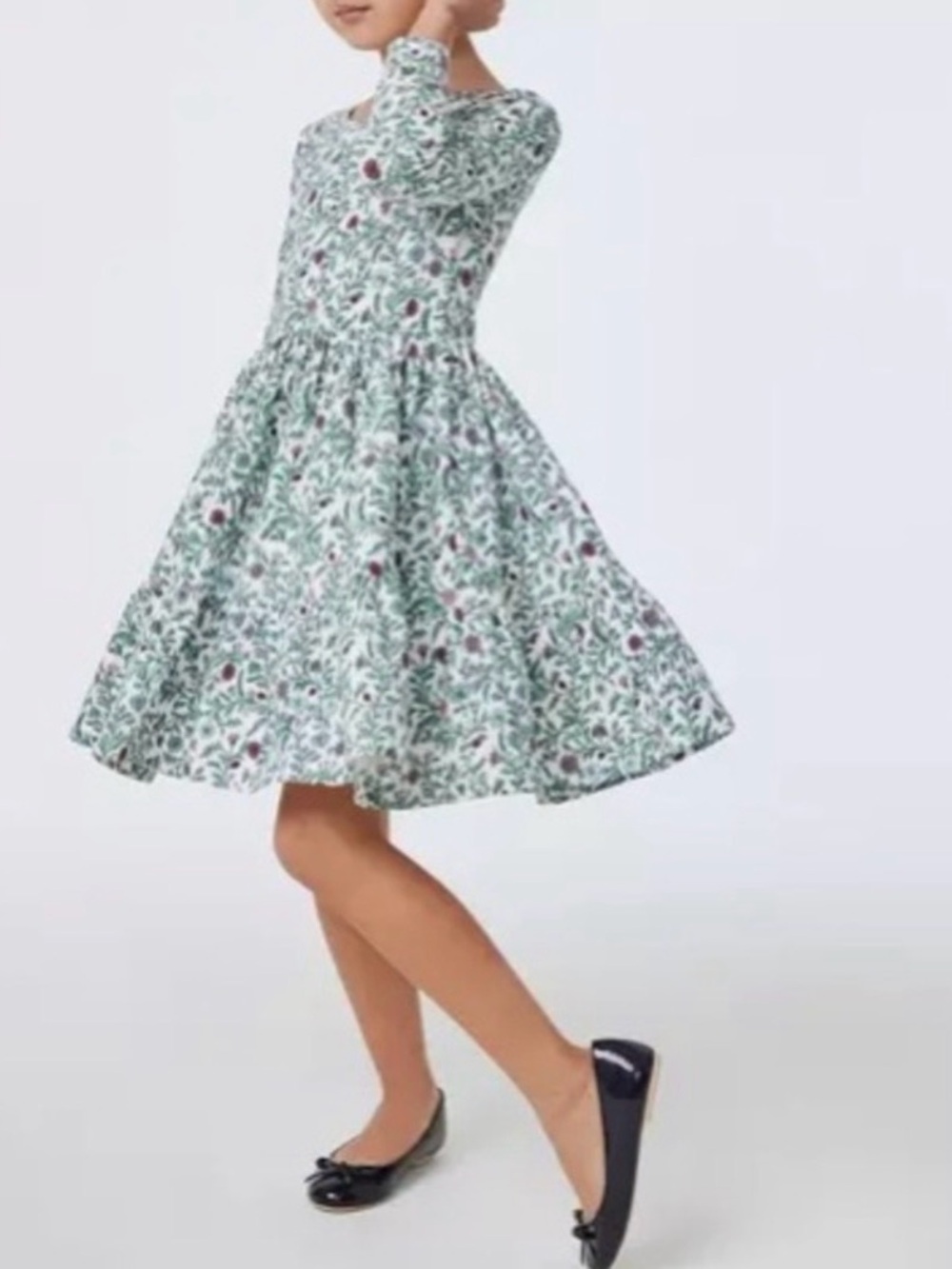 Janie and Jack Green & White Floral The Everyday 3/4 Sleeve Dress Size 8 New